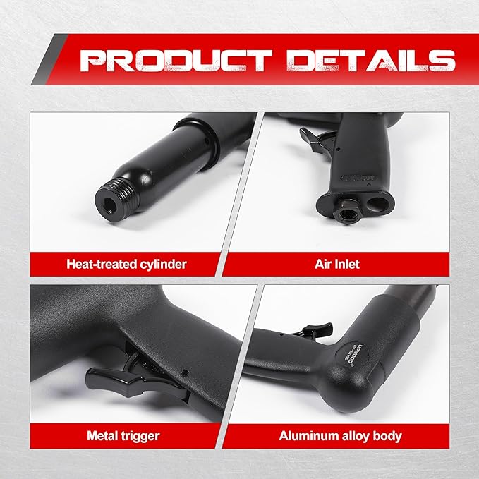 UW-AH250 Long Barrel Air Hammer Kit with Quick Change Retainer and 4 Chisels, 3-5/8 Inch Stroke, 2200 BPM, Light weight (AH250P - Long Barrel)