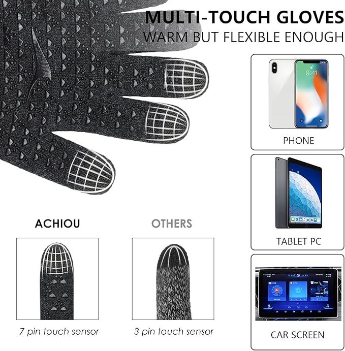 Achiou Winter Gloves, Glove for Men Women, Upgraded Touch Screen Texting Warm Running with Thermal Soft Knit Lining