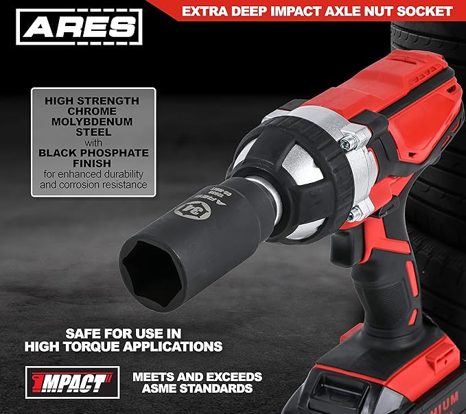 ARES 12038-34MM Axle Nut Socket - 6 Point Socket - Extra Deep 1/2-Inch Drive Impact Socket for Easy Removal of Axle Shaft Nuts