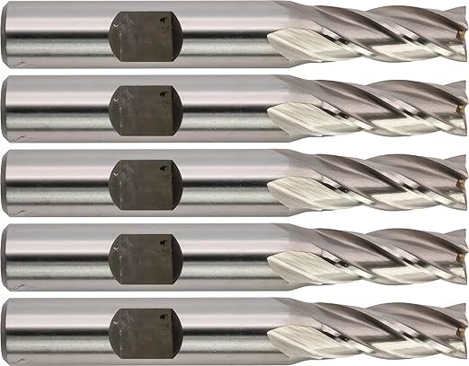 CME 5 pcs M42 Cobalt End Mills, Square Nose, Bright (Uncoated) Finish, 5/16" Mill Diameter, 3/4" Length of Cut, 2 1/2" Overall Length, 4 Flute, Center Cutting