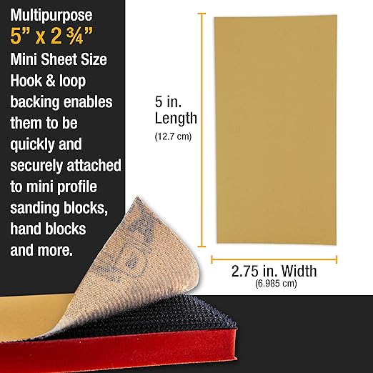 Dura-Gold Premium 5" x 2.75" Gold Sandpaper Sheets, 320 Grit (Box of 40) - Hook & Loop Backing, Wood Furniture Woodworking, Auto Paint - for Palm Sanders, Clip-On, Hand Sanding Blocks