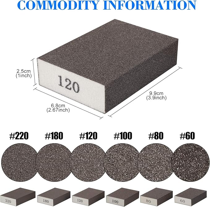 6Pcs Sanding Sponge 100 Coarse Medium Fine Grit Sanding Block Washable and Reusable for Wood, Metal, Wall Polish