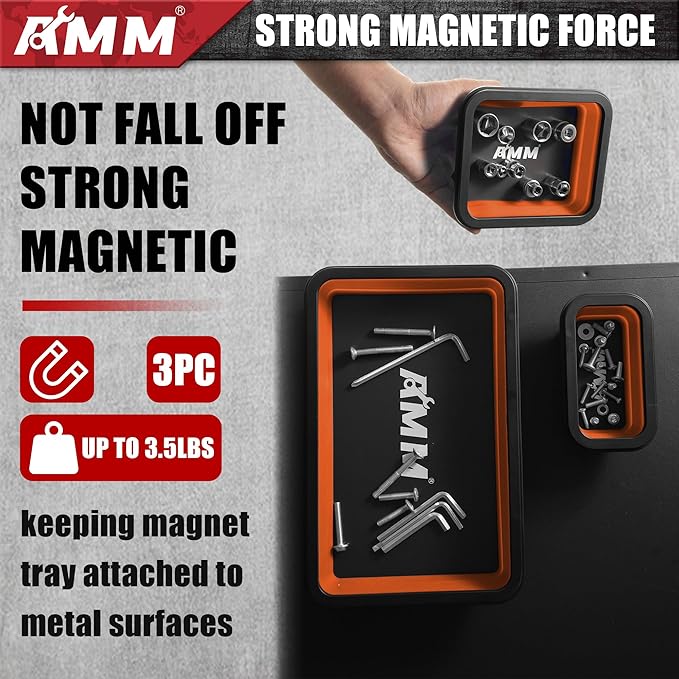 AMM Foldable Magnetic Parts Tray Set, 3 Different Size Magnetic Tool Trays for Bolts Screws Nuts & Small Metal Parts, Mechanic Tool Present for Men竊똎range
