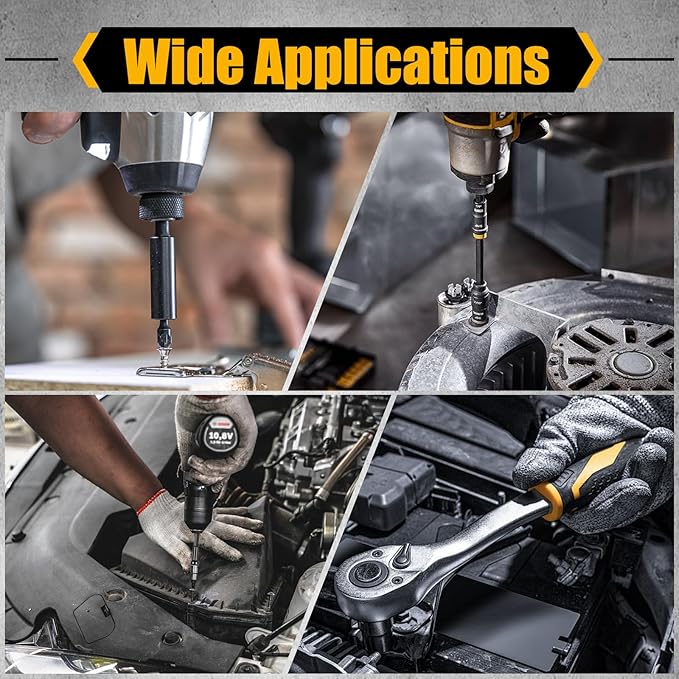 Drill Socket Adapter 8 Piece, Black Impact Sockets Adapter Set Fit for 1/4", 3/8", 1/2" Hex Shank, 5 Different Lengths Socket Drill Adapter, Universal 1/4 Socket Adapter