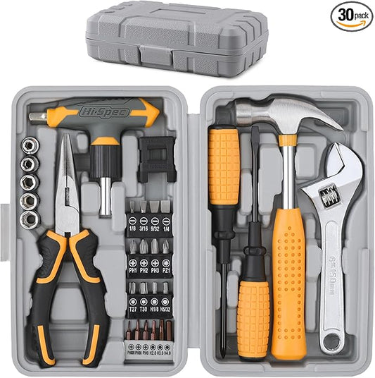 Hi-Spec 30pc Magnetic T-Handle Ratchet Wrench and Screwdriver Set. Small Compact Hand Tool Kit Set with Sockets for Home & Car & Office. Toolkit Starter Repairs in a Portable Tool Box Case