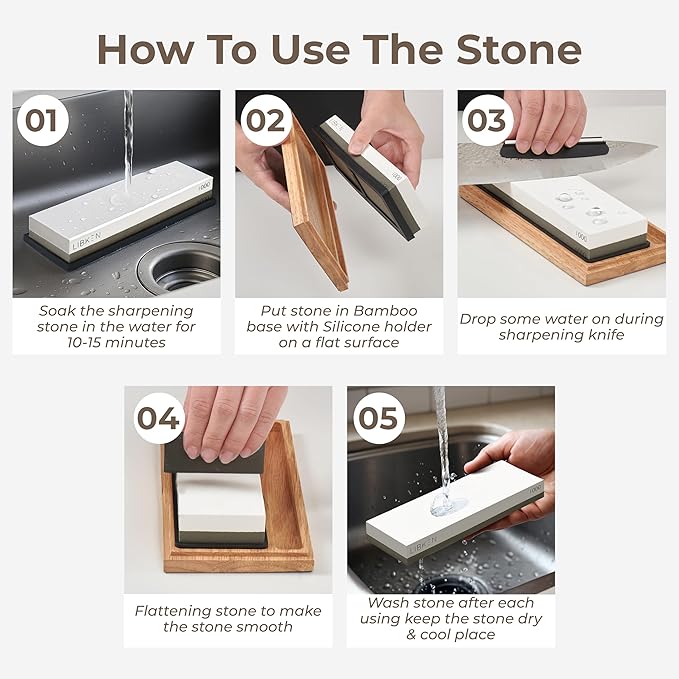 Whetstone Knife Sharpening Stone Kit 1000/6000 Grit with Wooden Box ??Wet Stone Sharpener Set for Kitchen Knives, BBQ, Hunting, Pocket, Scissor, Blade, Razor ??Angle Guide & Flattening Stone