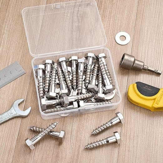 20 Pcs M10x2 Inch Lag Screw Kit with Washers Hex Head Lag Screws for Indoor 304 Stainless Steel 18-8 Medium Sized Wood Structure Fastening Reinforcement