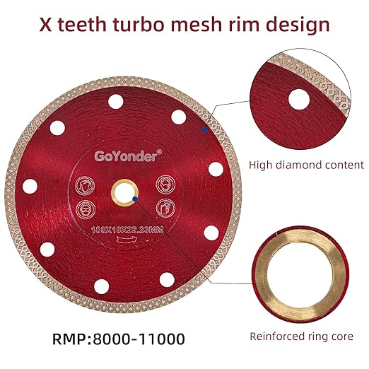 GoYonder Super Thin 7" Grinder Blades Tile Blade, Diamond Saw Blade for Cutting Porcelain Tiles Granite, 180mm Tile Cutting Blade for Angle Grinder (7inch-Red)