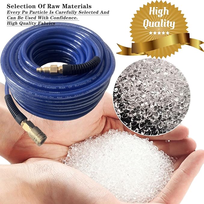 Air Hose 1/4 in x 100 ft, Polyurethane(PU), Reinforced Air Compressor Hose, Lightweight, Kink Resistant with 1/4??Industrial High Flow Quick Coupler&Plug, Bend Restrictors,300 PSI (100FT, Dark Blue)