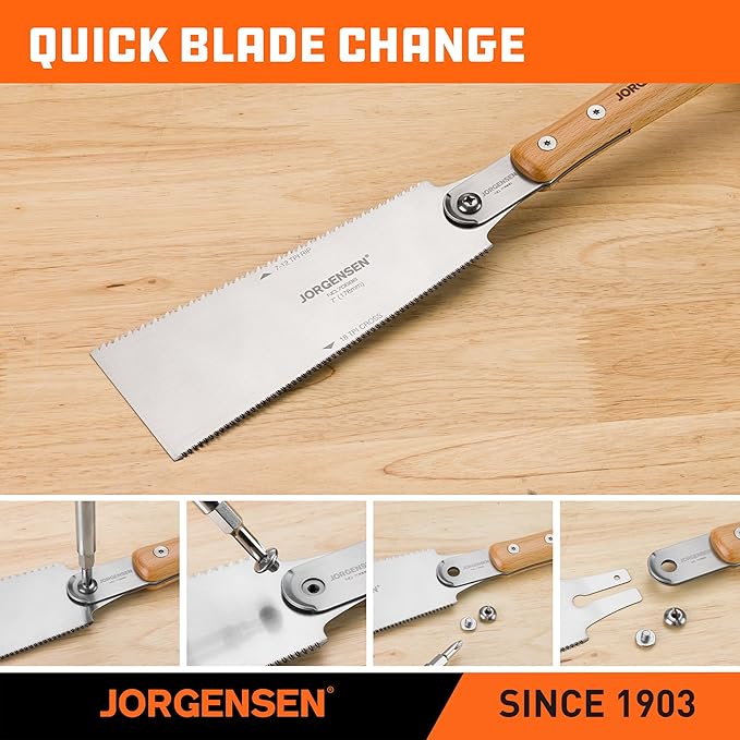 JORGENSEN Japanese Pull Saw RYOBA, 7 Inch Pro Double Edge, SK5 Flexible Blade, 18 TPI & 7-12 TPI Teeth, Woodworking Hand Saw for Hardwood & Softwood, Wood Trim