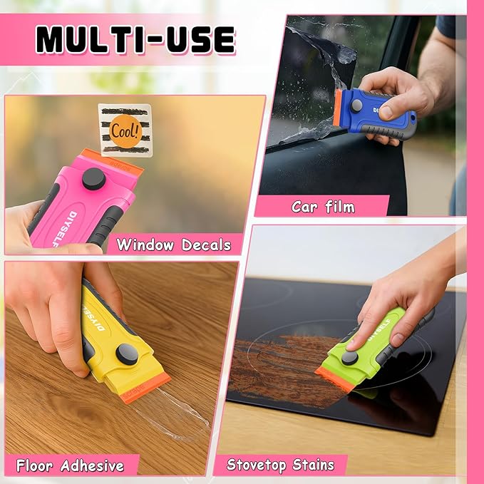 DIYSELF 2 Pcs Plastic Razor Blade Scraper with 10 Pcs Blades, Plastic Scraper Tool for Adhesive Remover, Scrapers for Cleaning Stickers, Decals, Glass, Windows, Car, No Scratches (Green)