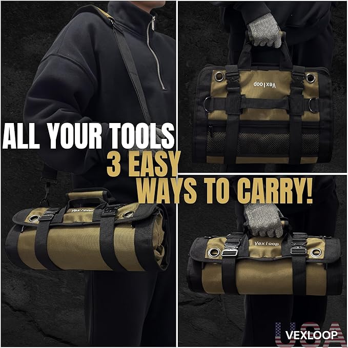 Heavy-Duty Tool Roll Bag Organizer Aluminium Clasp | Ultra Thick & Puncture Resistant Mechanic Roll tool Bag for Truck, Jeep & Car | Large Capacity Overland Gear Storage | Roll Up Tool Bag Organizer