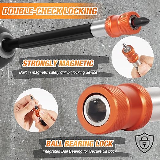 4Pcs Magnetic Drill Bit Extension Set 2-3/8", 4", 6", 12" with Aluminum Sleeve, 1/4 Inch Hex Shank Quick Release Extension Adapter Screwdriver Locking Bit Holder Extender (ORANGE)