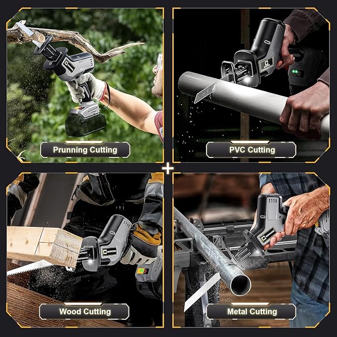 Cordless Reciprocating Saw Compatible with DeWalt 20V Max Battery, Brushless motor, Variable Speed 0-3000 Spm, Tool Free Blade Change, 4 Saw Blades for Wood/Metal/PVC Cuts (NO Battery)