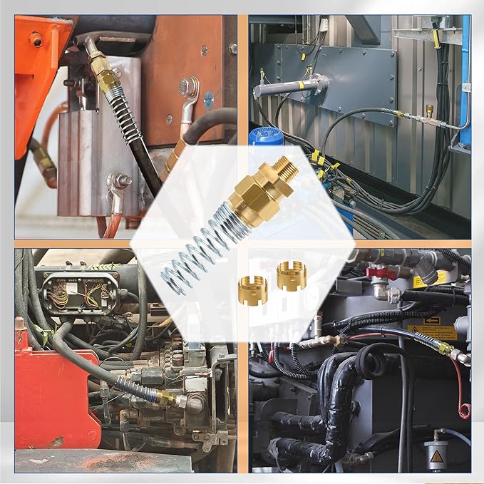 Brass DOT Air Brake Hose End Fitting, 1/2??Hose x 3/8??Male Connector with Spring Guard, Air Brake Hose Fitting - 2 Pack