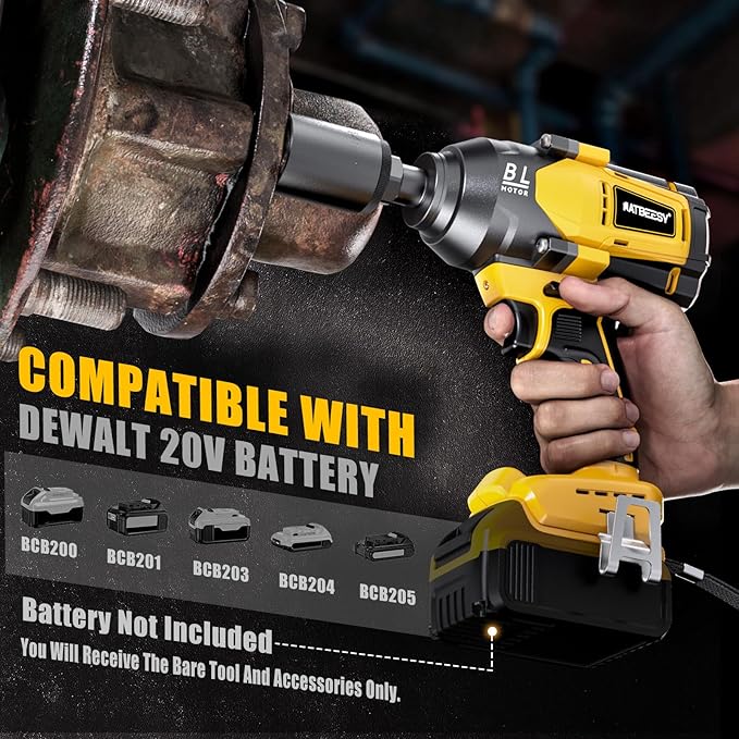 Impact Wrench Compatible with De-Walt 20V Battery: 1/2 Inch Hog Ring Impact Driver High Torque - 600 Ft-lbs Cordless Impact Gun - Brushless Motor with LED Light And Blet Clip - Tool Only