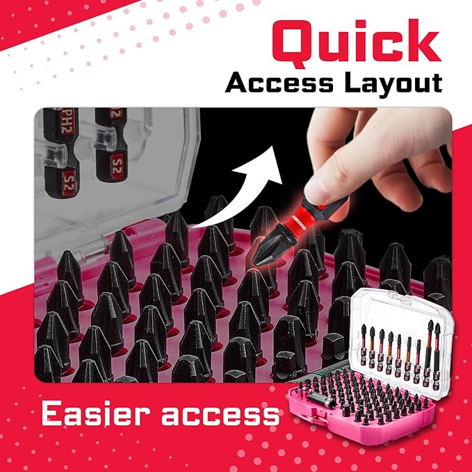 83Pieces Impact Screwdriver Bits Set, Magnetic S2 Steel Phillips/Square Insert Power Bits Tips Set with Impact Bit Holder and 1/4?쒾ocket Adapter (Pink Storage Box Case)