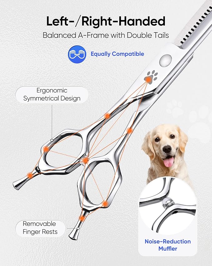 ULG Dog Grooming Scissors 40-Tooth 7.0??Curved Thinning Scissors Seamless 15%-20% Thinning Rate 440C Japanese Stainless Steel Tension Adjustable Left & Right Handed Pet Grooming Shears