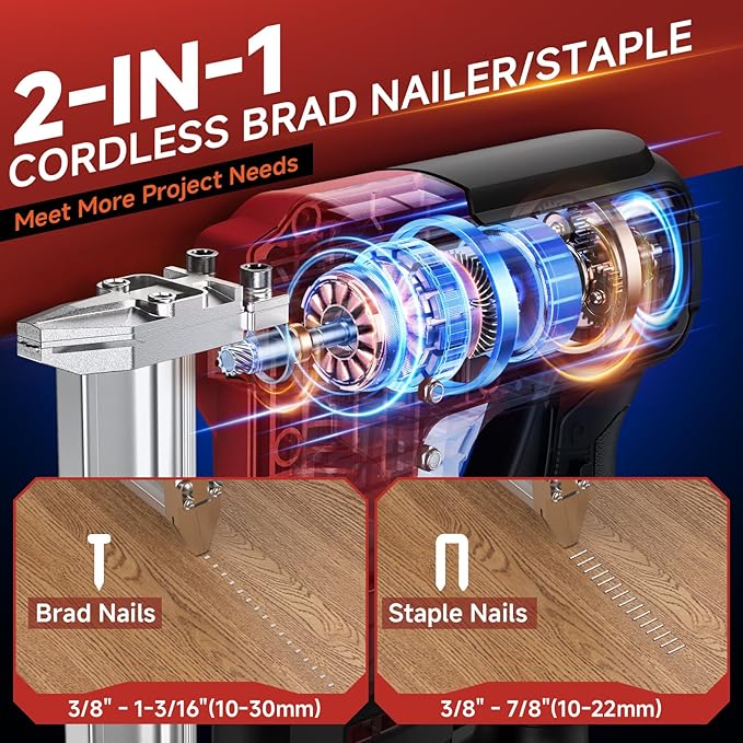 2-in-1 Cordless 18GA Brad Nailer & Crown Stapler ??Compatible with Milwaukee 18V Battery (No Battery) ??Nail Gun/Staple Gun Battery Powered with 1200 Nails/Staples for Woodworking, DIY and Upholstery