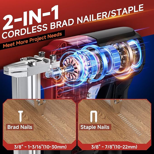 2-in-1 Cordless 18GA Brad Nailer & Crown Stapler ??Compatible with Milwaukee 18V Battery (No Battery) ??Nail Gun/Staple Gun Battery Powered with 1200 Nails/Staples for Woodworking, DIY and Upholstery