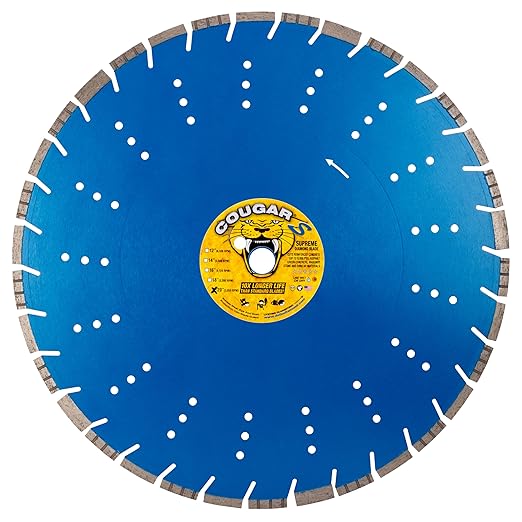 Cougar S 20 Inch Concrete Diamond Blade, Supreme Segmented Blade, Dry/Wet Fast Cutting High-PSI Concrete, Asphalt, Green Concrete, Stone, 1" Arbor