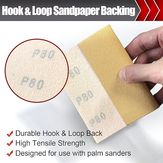 50 Pcs Premium Sand Paper, 1/4 Sand Paper Sheet Hook and Loop Backing 80/120/150/220/320/400 Grit Sandpaper Assortment Sandpaper for Wood Metal Automotive Palm Sanders 5.5" x 4.5"