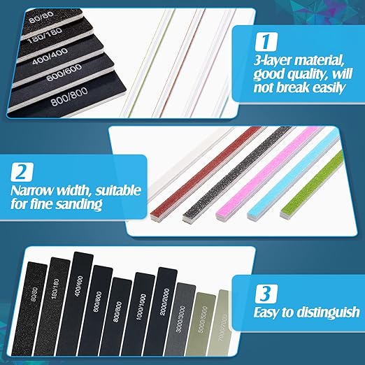 Honoson 70 Pcs Sanding Sticks Polishing Sticks Fine Sanding Twig Coded Abrasive Sand Twig for Plastic Model Assorted Metal and Wood Sand Tool Accessory for Craft (Low Grits Rating,Simple Style)