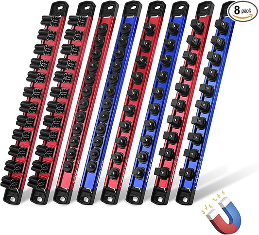 WORKPRO 8-Piece Magnetic Socket Organizer and Magnetic Screwdriver Organizer Set, 6-Piece 1/4", 3/8" & 1/2" Drive Metric & SAE Socket Rail, 2-Piece Screwdriver and Wrench Holder(Sockets not Included)