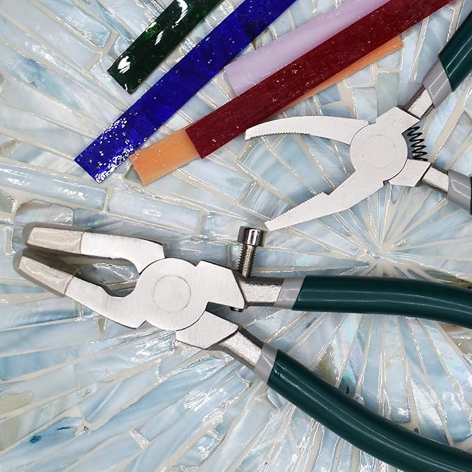 2 Pcs Heavy Duty Glass Cutting Pliers, Glass Running Pliers Tips with Adjustable Screw, Stained Glass Tool, Tile Cutters Tool