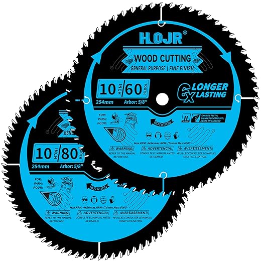 2-Pack 10 Inch 60T&80T 5/8" Arbor Woodworking Circular Saw Blade,Fine Finish/Ultra Finish Wood Cutting Saw Blade,with Non-Stick Coating - TF, 10" 60T&80T 5/8"
