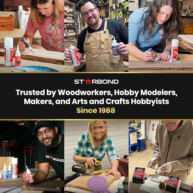 STARBOND Black Medium-Thick CA Glue Pro Kit (2 oz) ??Rubber-Toughened, Impact-Resistant Cyanoacrylate Super Glue ??for Durable Knot Filling, Crack Repair, Woodworking, Guitar, Hobby & RC Projects