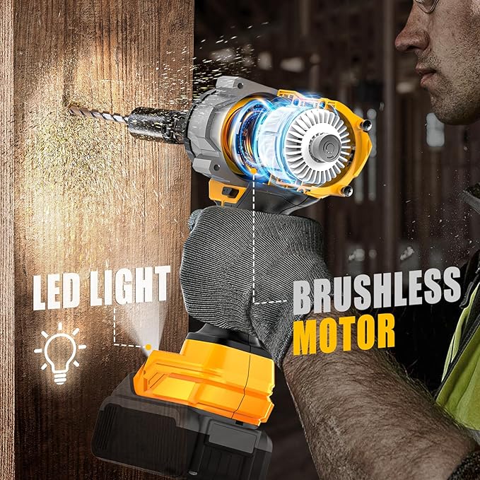 Impact Wrench Compatible with DeWalt 20V Battery: 1/2 Inch Hog Ring Impact Driver High Torque - 1360N.m/1000Ft-lbs Cordless Impact Gun - Brushless Motor with LED Light - Tool Only