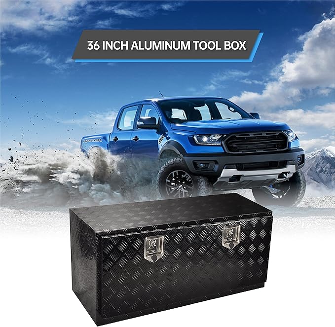 36'' Aluminum Truck Bed Tool Box, 5 Bar Tread Trailer Pickup Underbody Toolbox, RV Storage Organizer, Underbed Tools Organizer, Black (36"X18"X17")