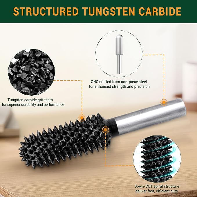 Extreme Ball Nose Rotary Burr, 1??" Shaft, Very Coarse - Woodworking Rotary Rasp File for Dremel, Foredom, DeWalt, Milwaukee - Abrasive Tungsten Carbide (1/2"*1-1/4")
