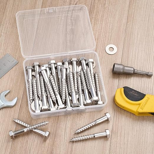 25 Pcs M8x2.36 Inch Lag Bolts 304 Stainless Steel 18-8 Exterior Use Lag Screws for Commercial Outdoor Facilities Mall Outdoor Display Racks Supermarket Outdoor Sheds