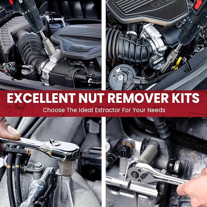 28Pcs Deep Bolt Extractor Set, with 3/8" Drive, Ez Out Broken Bolt Remover Kit, Spark Plug Extractor Socket Set, Easy Out Stripped Lug Nut Removal Tool for Removing Rounded, Rusted Bolts, Nuts & Screw