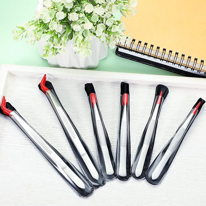 Mixweer 6 Pcs Rubber Long Tipped Tweezer Set for Jewelry Making Soft PVC Rubber Coated Tip Bent and Straight Flat Tip Precision Tweezer for Craft Bead Jewelry Stamps Industrial