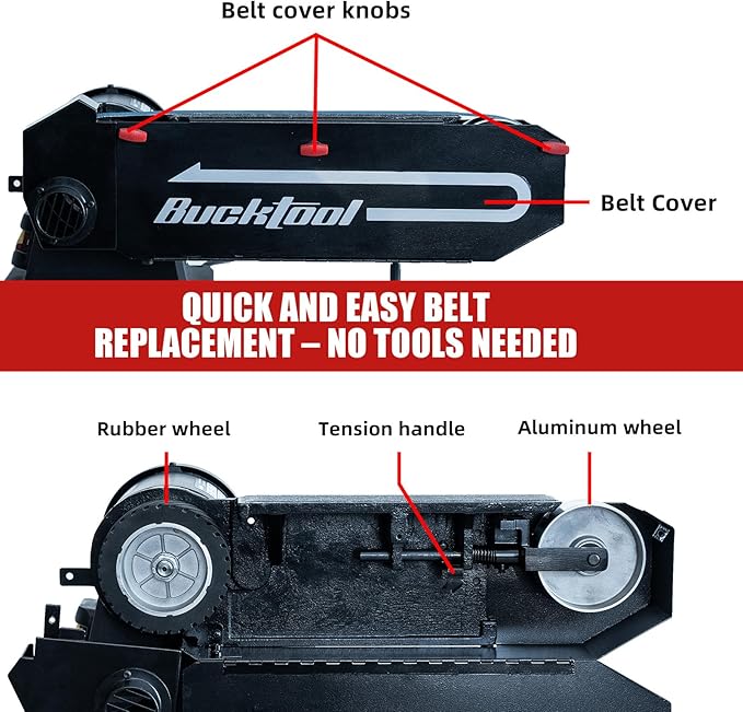 Bucktool 1HP 7A Belt Sander, 2횞48 Inch 4500 FPM Bench Belt Sander, Dual-Purpose Flat & Curved Sanding Design, Iron Base & Platen with Safety Switch, Ideal for Knife Making, Metalworking, Workshop Use