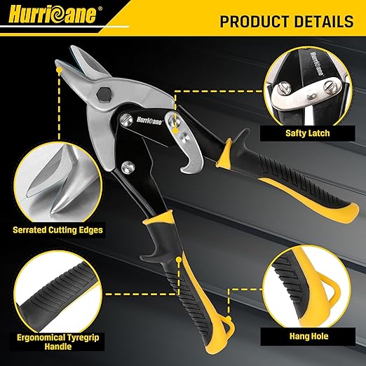 HURRICANE Bulldog Aviation Tin Snips, 9-1/2 Inch. Straight Cut Bulldog Metal Cutters, Bulldog Cut Aviation Snips, Sheet Metal Shears, for HVAC & DIY Projects