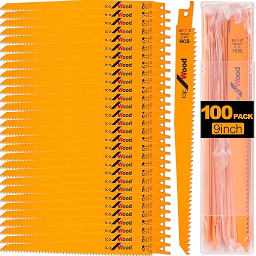 Lothee 100 Pack 6tpi Reciprocating Saw Blade Bulk Taper-Back Bi-Metal Saw Blades for Metal Woodcutting General Purpose Wood Cutting Pipe (9 Inch)