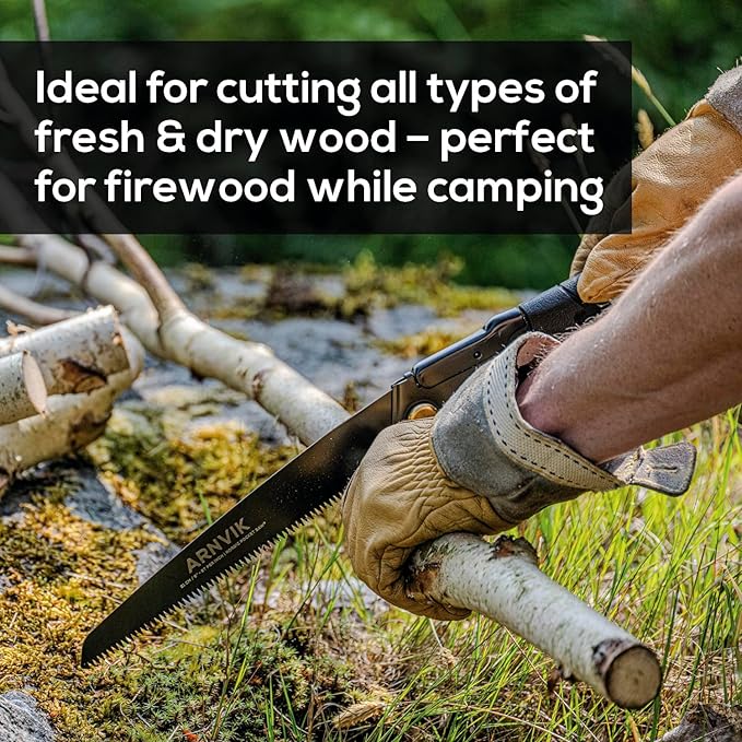 Nordic Pruning Saw for Gardening & Folding Saw Bushcraft - Arnvik - 8 Teeth per Inch - 8 in Hardened SK5 Steel Blade for Wood - For Cutting Trees in Your Garden or Firewood when Camping
