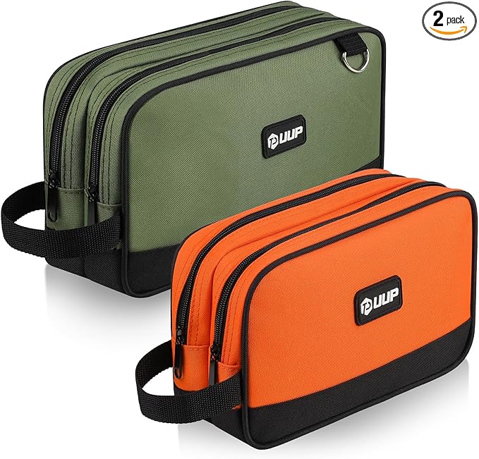 Small Tool Bag 2 Pack, Zipper Tool Pouch Two Compartments, 10 12 inch Utility ToolBag with Carrying Handle, Tool box Storage Organizer for Electrician Mechanic, Gift for Men Dad, Orange/Green