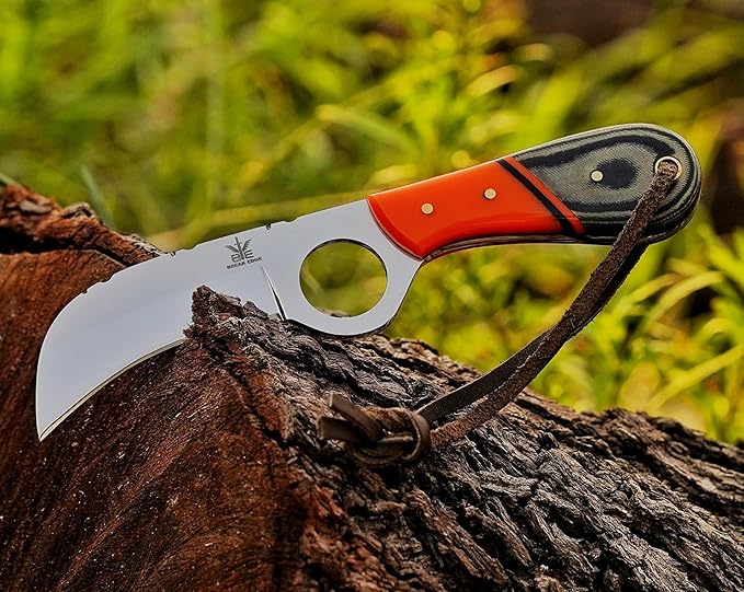 Handmade Stainless Steel Lineman’s Hawkbill knife with Leather sheath, Heavy Duty Utility Knife blade Electrician Wire Skinning knife for professional.