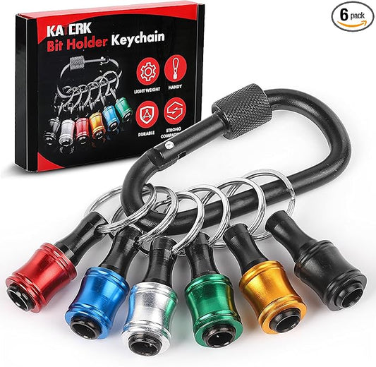 Push to Unlock,Katerk 6pcs 1/4 inch Hex Shank Aluminum Alloy Screwdriver Bit Holder Light-Weight Quick-Change Extension Bar Keychain Drill Screw Adapter Portable,Black Carabiner,Tool Gifts for Men