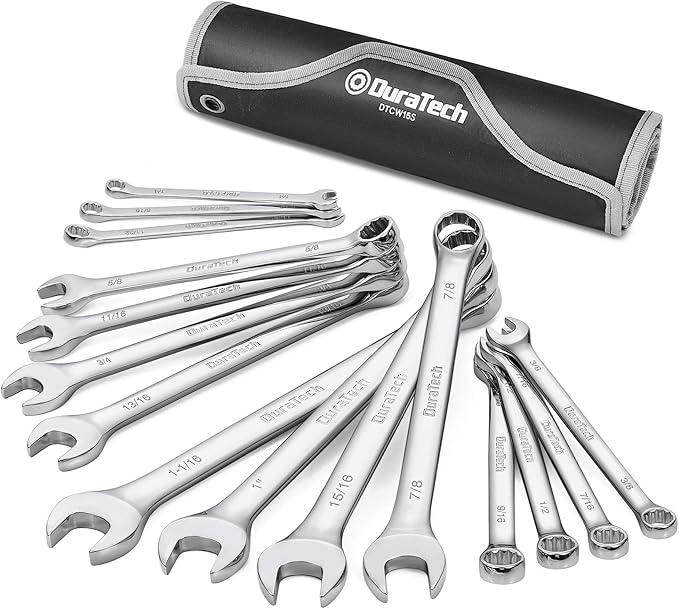 DURATECH Combination Wrench Set, SAE, 15-Piece, 1/4'' to 1-1/16'', 12-Point, CR-V Steel, with Rolling Pouch