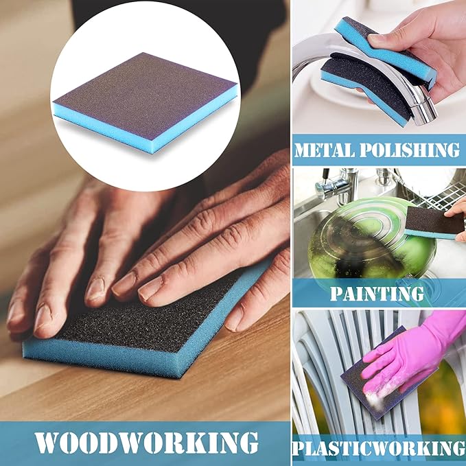 8Pcs 180 Grit Sanding Sponge, Jamiikury Fine Sanding Blocks Washable and Reusable, Wet Dry Sandpaper Sponge for Wood Metal FurniturePaint and Drywall