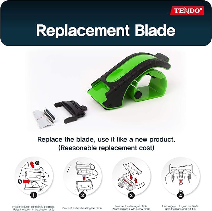Heavy Duty Shipping Tape Dispenser: TENDO째 Essential Line ??Reusable, Replaceable, Eco-Friendly 2?쇺?Master Piece Dispenser with Patented 10째 Sloped Chromium Blades - P-1200 (3th Gen.)_Green