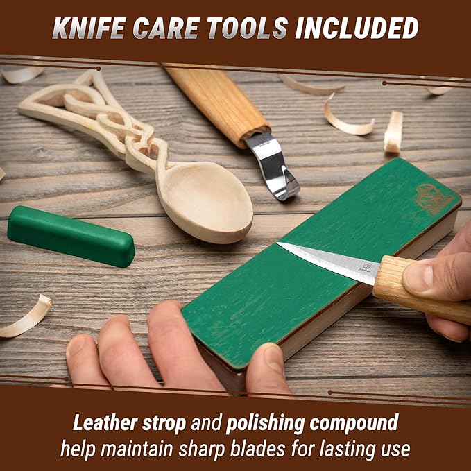 BeaverCraft Wood Spoon Carving Kit for Beginners DIY04 - Whittling Set Includes Spoon Carving Tools, Sloyd Whittling Knife Hook Knife, Basswood Blank - Woodworking Hobby Kit for Adults & Kids