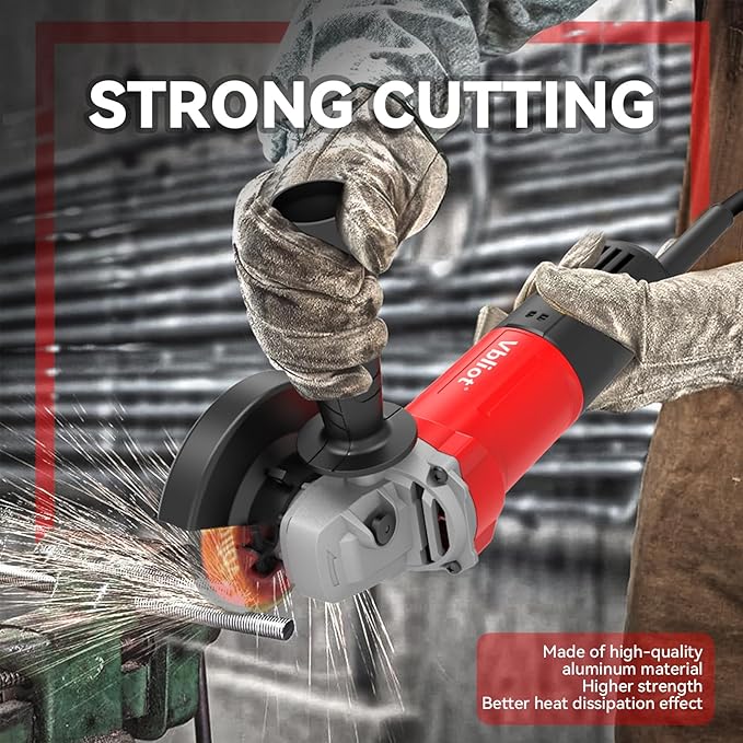 710W Electric Angle Grinder Tool 6A 4-1/2 Inch with 360 Rotational Guard 11000RPM Power Tool for Cutting and Grinding Metal Stone Wood Polishing, Red