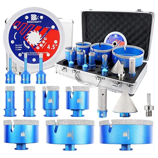 Diamond Core Drill Bit Set - BRSCHNITT Tile Hole Saw Kit 1/4"*2/5/16"/4/5" 1" 1-3/8"2" /3"/4"/5"& 4/5" Finger Bit & 2" Chamfer Bit for Porcelain Tile Ceramic Marble Granite Diamond Blade & Adapters.